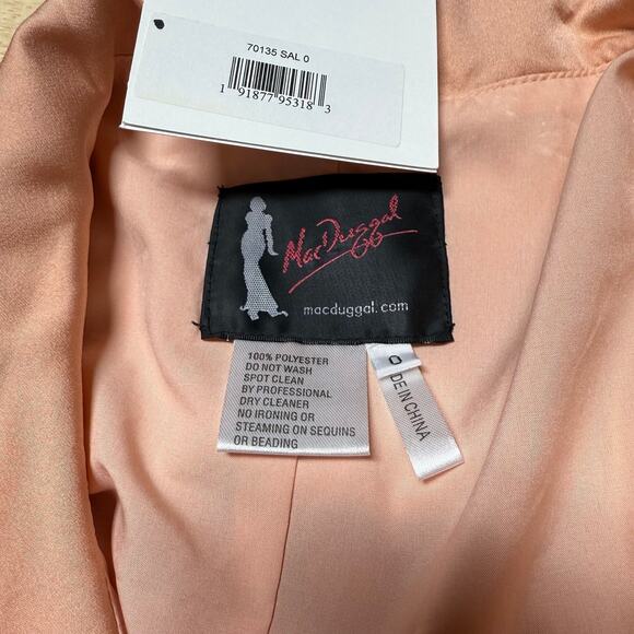 Mac Duggal NWT Salmon Peach Bishop Long Sleeve Satin Short Wrap Dress Size 0 - Picture 6 of 10